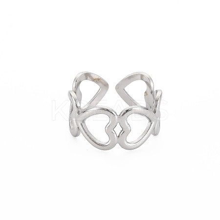 Non-Tarnish 304 Stainless Steel Open Heart Wrap Cuff Ring for Women RJEW-S405-170P-1