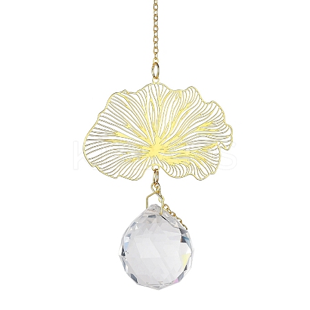 Brass Hollow Lotus Leaf Hanging Ornaments HJEW-E012-03G-02-1