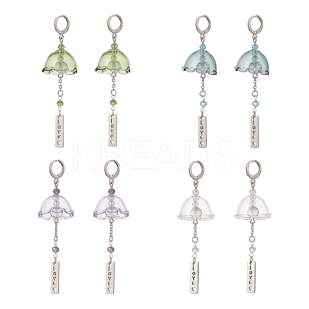4 Pairs 4 Color Glass Flower Wind Chime Dangle Leverback Earrings EJEW-TA00209-1