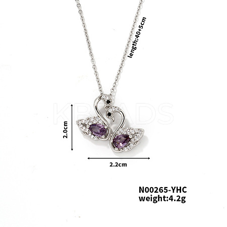 Elegant Brass Rhinestone Swan Pendant Necklace for Chic and Trendy Look ZH9986-3-1