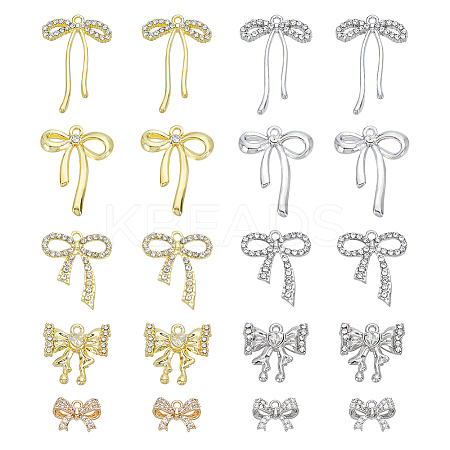 20Pcs 10 Styles Alloy & Brass Rhinestone Pendants FIND-GA0005-09-1