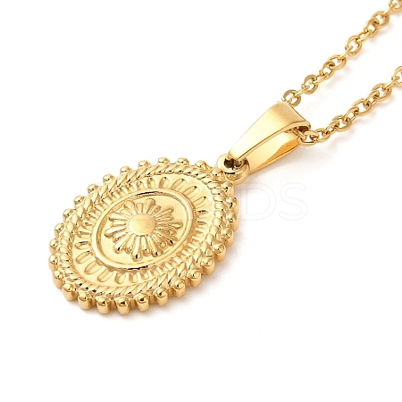Oval with Sun 304 Stainless Steel Pendant Necklaces for Women LS-NJEW-U009-01G-1