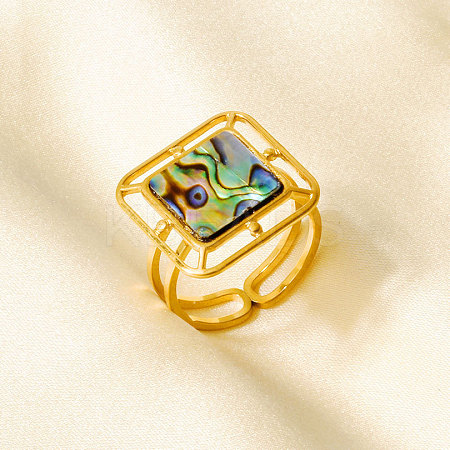 304 Stainless Steel with Natural Shell Cuff Open Rings for Women CE2201-4-1