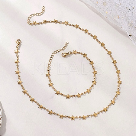 304 Stainless Steel Star Link Chains Necklaces & Bracelets Sets SJEW-JS01371-1