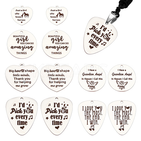 12Pcs 6 Styles 201 Stainless Steel Pendants STAS-AR0001-58-1