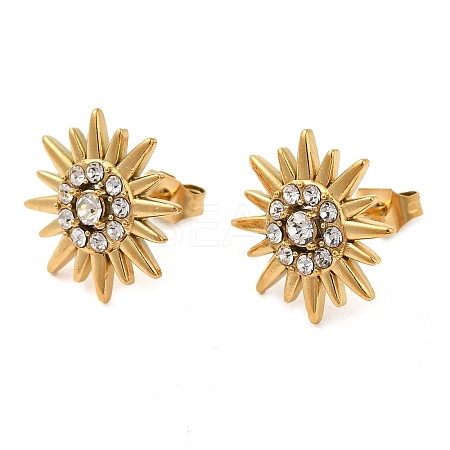 Iron Plating(IP) 304 Stainless Steel Sun Stud Earings with Rhinestone EJEW-M224-03G-1