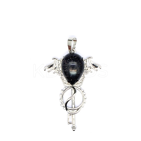 Synthetic Blue Goldstone Teardrop Pendants PW-WG60016-25-1