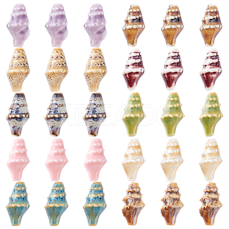 24Pcs 8 Colors Handmade Porcelain Beads PORC-ME0001-04-1