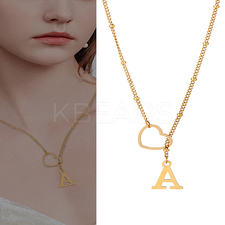 1Pc Letter & Heart Stainless Steel Lariat Necklaces for Women NJEW-LP0002-87G-A-1