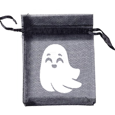 Halloween Organza Ghost Printed Gift Bags with Drawstring PW-WG768D7-05-1