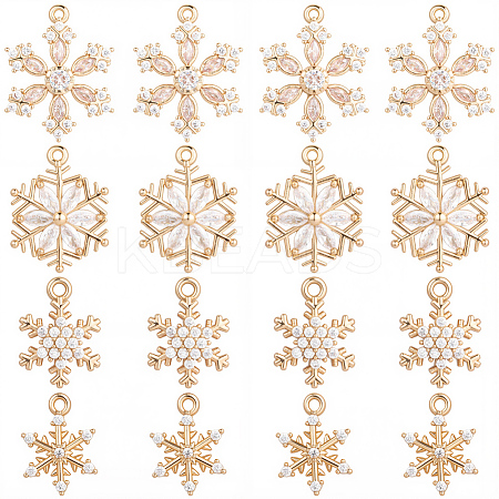 16Pcs 4 Styles Christmas Brass Micro Pave Cubic Zirconia Pendants KK-SC0006-95-1