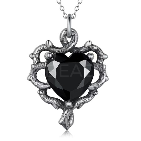Alloy Jet Rhinestone Gothic Heart Pendant Necklaces FS-WG22DFD-01-1