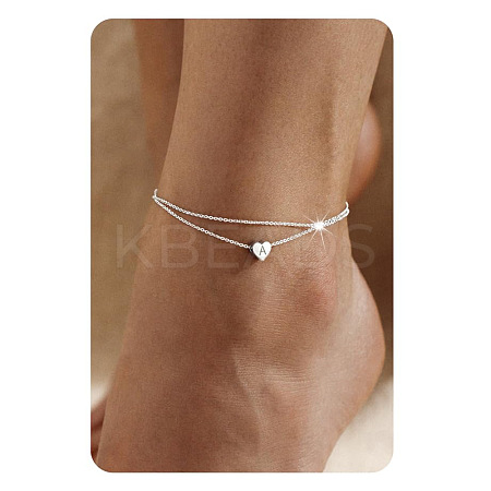 201 Stainless Steel Heart with Initial Charm Double Layer Anklets for Women FS-WG0EC0A-01-1