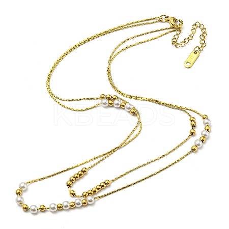 304 Stainless Steel Boston Link Chains Double Layer Necklaces LS-BJEW-K257-04G-1