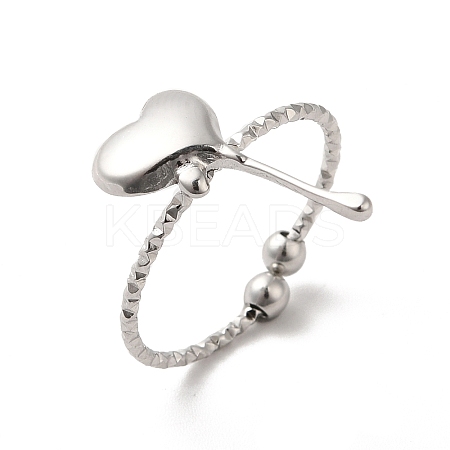 Non-Tarnish 304 Stainless Steel Heart Open Cuff Rings for Women RJEW-H136-03P-1