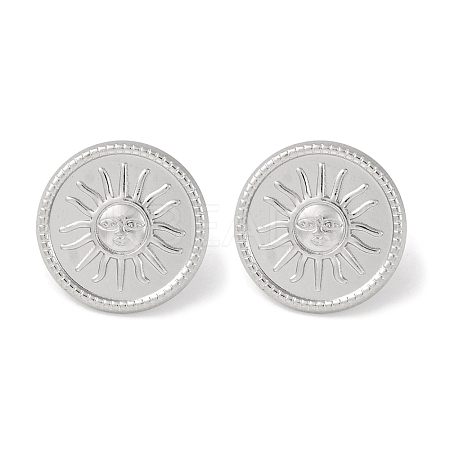 304 Stainless Steel Flat Round with Sun Stud Earrings EJEW-D281-24S-1