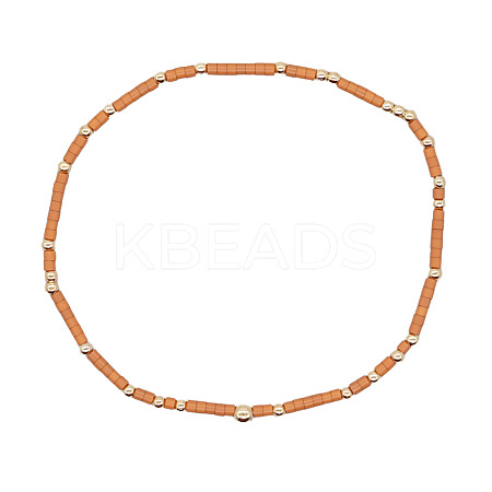 Minimalist Glass Seed Beads & Brass Beads Stretch Bracelets for Women BC0195-3-1
