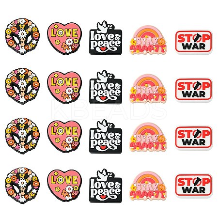 20Pcs 5 Styles Stop War Love Peace Themen Silicone Focal Beads SIL-CJ0002-11-1
