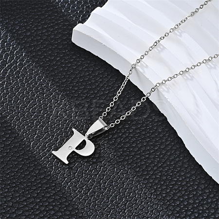 201 Stainless Steel Crystal Rhinestone Initial Pendant Necklaces FS-WG28760-10-1
