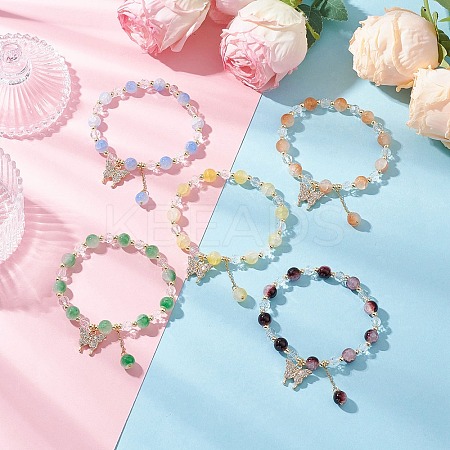 5Pcs Crackle Imitation Jade Glass & Transparent Glass Beaded Stretch Bracelets BJEW-JB11859-1