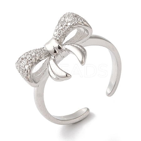 Bowknot Brass Micro Pave Clear Cubic Zirconia Open Cuff Rings for Women LS-RJEW-C098-05P-1