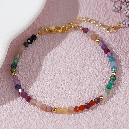 Faceted Round Natural Amethyst & Aquamarine & Apatite & Citrine & Carnelian Beaded Bracelets GF6950-1