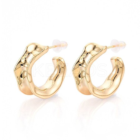 Wavy C-Shaped Brass Stud Earrings EJEW-T047-89G-1