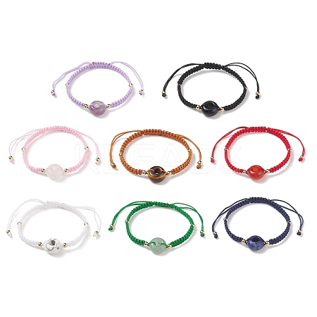 8Pcs 8 Style Natural Mixed Gemstone Donut/Pi Disc Braided Bead Bracelets Set BJEW-JB08967-1