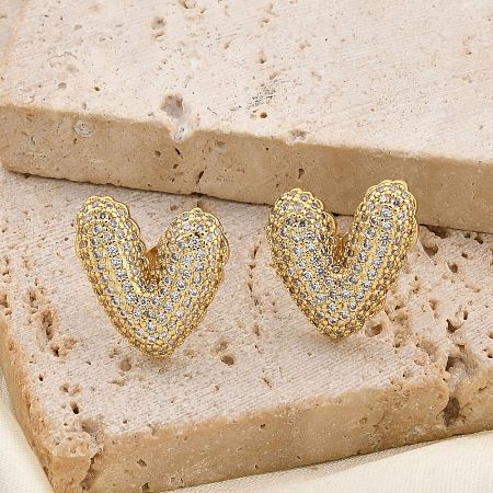 Brass Micro Pave Clear Cubic Zirconia Stud Earrings for Women LS-EJEW-F352-06G-1