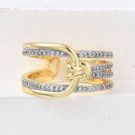 Brass Micro Pave Cubic Zirconia Open Cuff Rings RJEW-D313-11PG-1