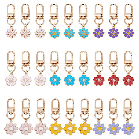 27Pcs 9 Styles Daisy Alloy Enamel Pendant Decoration HJEW-NB00269-1
