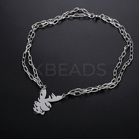 Fashionable Hip-hop 304 Stainless Steel Thorn Rabbit Pendant Necklaces for Women's Daily Wear QJ4694-1