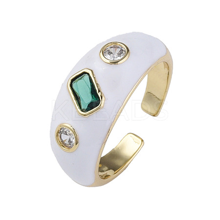 Cubic Zirconia Open Cuff Ring with Enamel RJEW-N035-128E-1