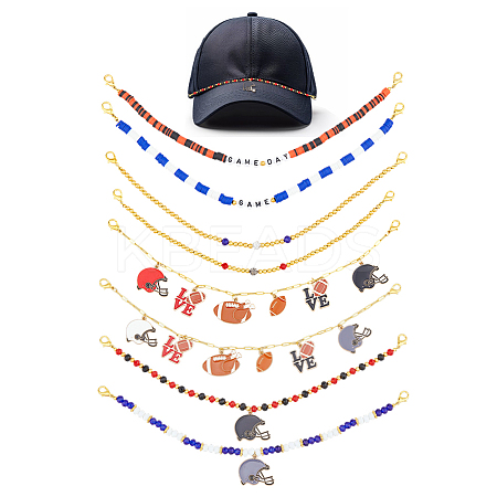 8Pcs 8 Styles Polymer Clay & Glass & Acrylic Bead Baseball Cap Chains HJEW-FH00214-1