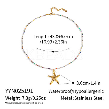 Ocean Theme Natural Mixed Stone Round Beaded 304 Stainless Steel Pendant Necklaces for Women YQ6110-1-1