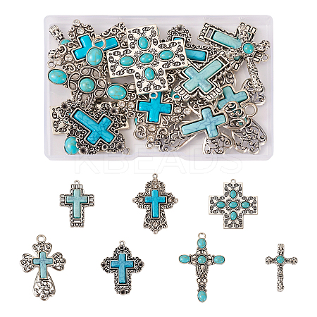 14Pcs 7 Styles Synthetic Turquoise Big Pendants G-TA0001-42-1
