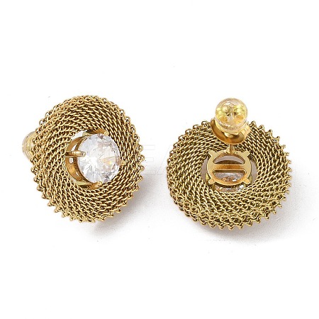304 Stainless Steel Pave Cubic Zirconia Twisted Chain Disc Stud Earrings for Women EJEW-G390-06G-01-1