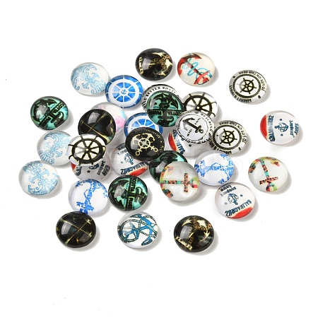 Helm &  Anchor Printed Glass Cabochons GGLA-A002-10mm-WW-1