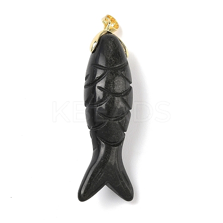 Natural Obsidian Carved Pendants G-P599-08G-01-1