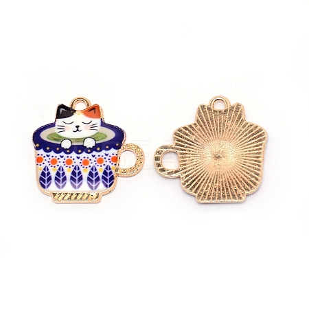 Japanese Style Print Alloy Enamel Pendants ENAM-CJC0002-05B-RS-1