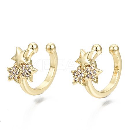 Brass Micro Pave Clear Cubic Zirconia Cuff Earrings EJEW-T046-23G-NF-1