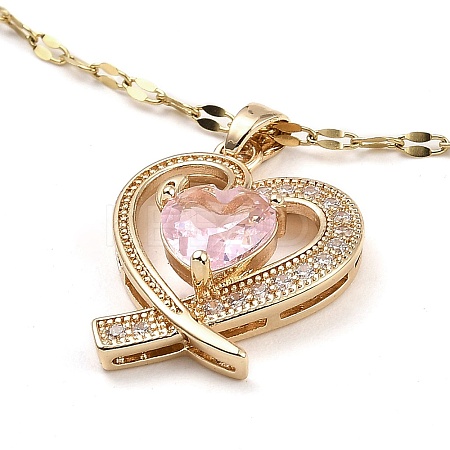 Heart Light Gold Brass Micro Pave Cubic Zirconia Pendant Necklaces NJEW-E105-09KCG-01-1