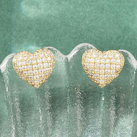 Brass Micro Pave Clear Cubic Zirconia Stud Earrings EJEW-G471-31G-02-1
