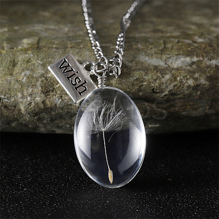Clear Glass with Dandelion Inside Pendant Necklaces FS-WG96F40-02-1