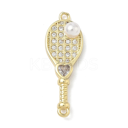 Brass Pave Clear Cubic Zirconia Tennis Racket Connector Charms KK-G548-12G-1