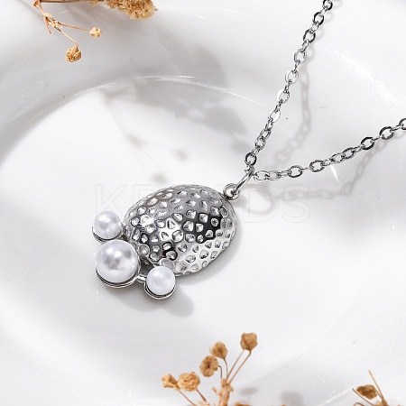 Anti-Tarnish 304 Stainless Steel & Plastic Pearl Paw Print Pendant Cable Chain Necklaces for Women STAS-Z114-16P-1