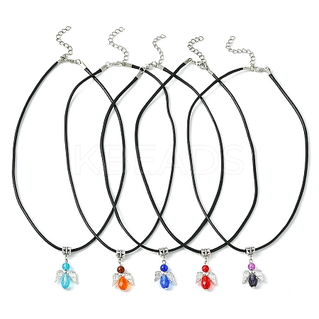 Angel Shape Alloy with Glass Pendant Necklaces NJEW-JN04560-1