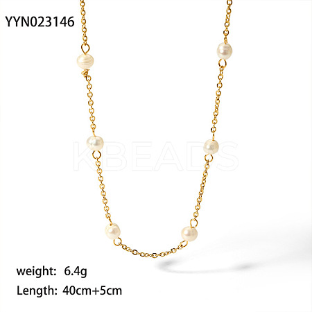 304 Stainless Steel Chain Scattered Natural Pearl Necklaces for Women TC0594-3-1