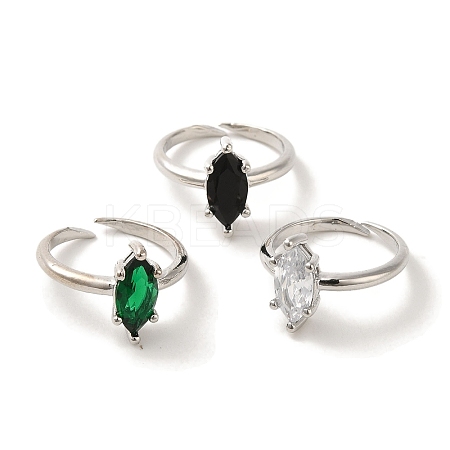 Rack Plating Brass Micro Pave Cubic Zirconia Adjustable Rings RJEW-H228-03P-1