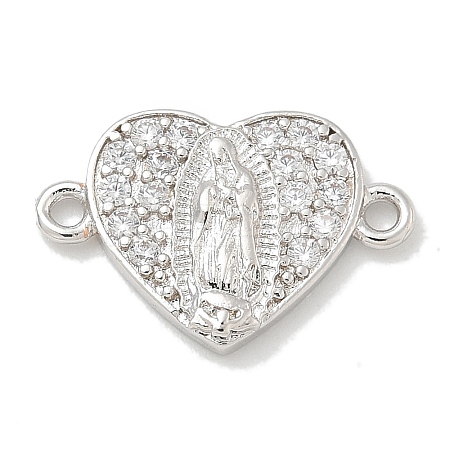 Rack Plating Brass Micro Pave Clear Cubic Zirconia Religion Heart Virgin Mary Connector Charms KK-L224-099P-05-1